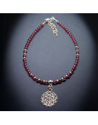 Bracelet Grenat facetté avec Fleur de vie Argent 925