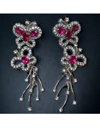 Boucles Rubis synthétique & Zirconium Papillons Argent 925
