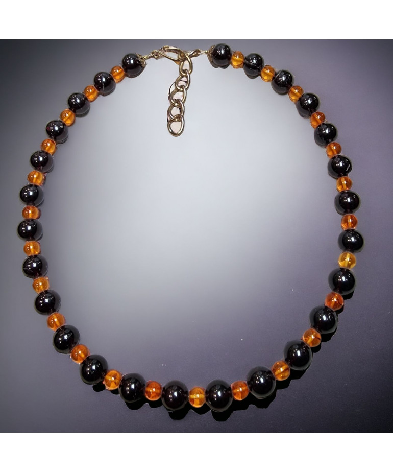 Collier Grenat Pierres rondes & Ambre