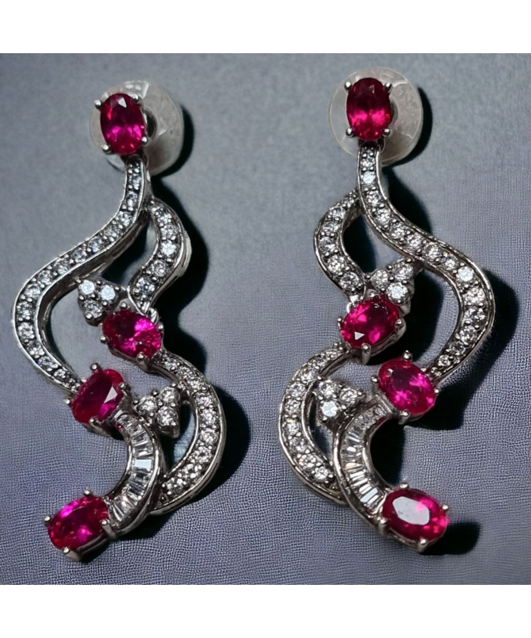 Boucles Rubis synthétique & Zirconium Argent 925