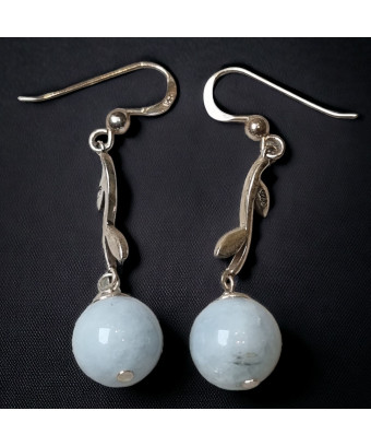 Boucles Aigue marine Boules Argent 925 (s)