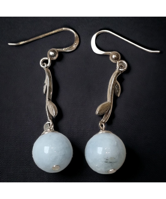 Boucles Aigue marine Boules Argent 925 (s)