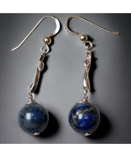 Boucles Lapis-lazuli Boules Argent 925 (s)