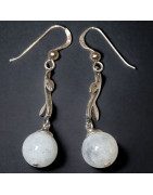 Boucles Pierre de lune boules Argent 925