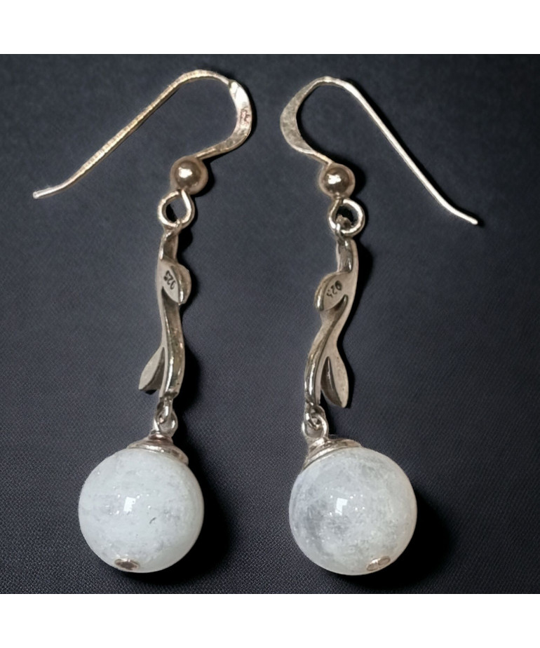 Boucles Pierre de lune boules Argent 925