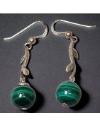 Boucles Malachite boules Argent 925 (s)