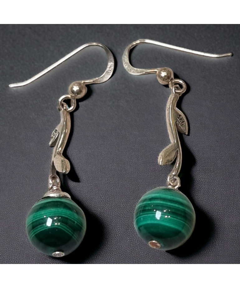 Boucles Malachite boules Argent 925 (s)