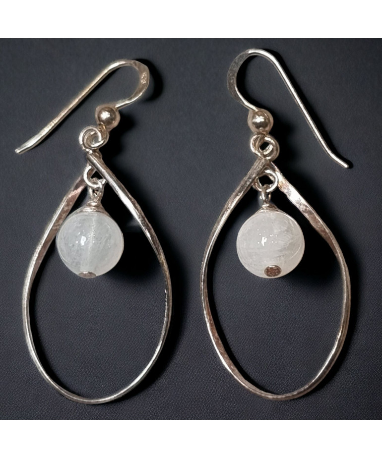 Boucles Pierre de lune boules Argent 925