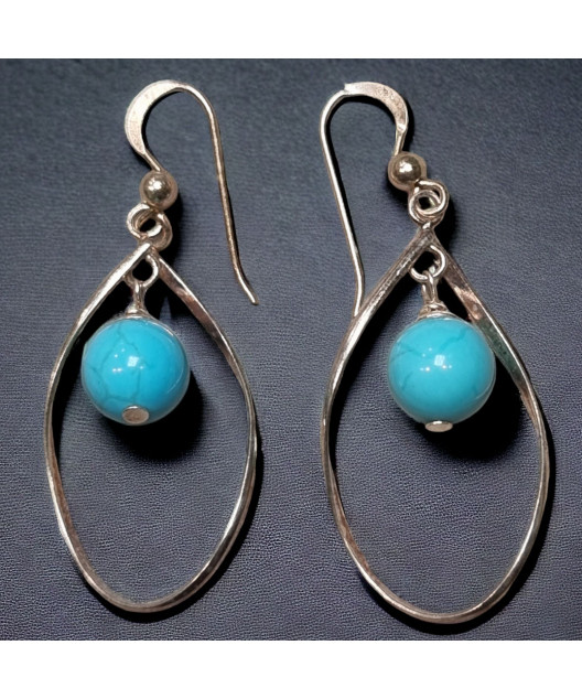 Boucles Turquoise boules Argent 925