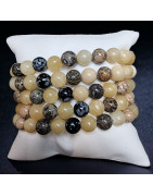 Bracelet Calcite jaune Jaspe paysage & Obsidienne neigeuse Pierres rondes 8mm
