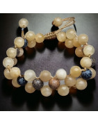 Bracelet Calcite jaune Jaspe paysage & Obsidienne neigeuse sur cordon réglable