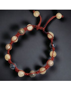 Bracelet Calcite jaune Jaspe paysage & Obsidienne neigeuse sur cordon réglable