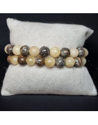 Bracelet Calcite jaune & Jaspe paysage Enfant Pierres rondes 8mm