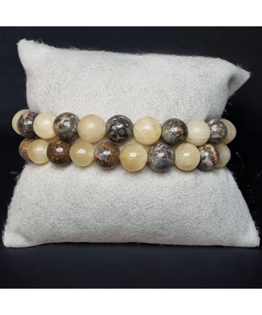 Bracelet Calcite jaune & Jaspe paysage Enfant Pierres rondes 8mm