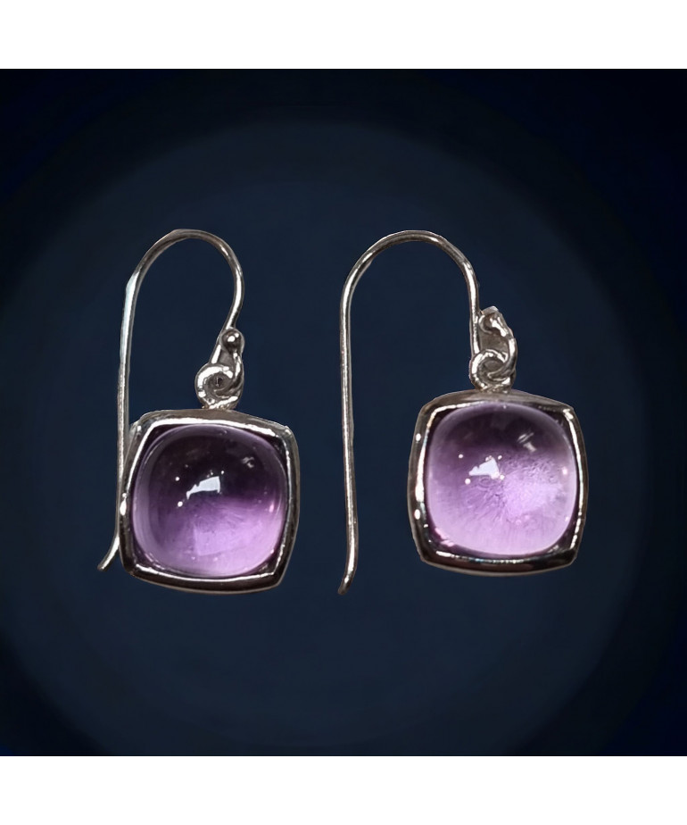 Boucles Améthyste carré serti Argent 925