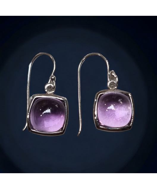 Boucles Améthyste carré serti Argent 925