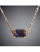 Pendentif Améthyste Cylindre avec chaîne Plaquée or