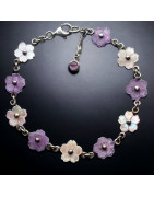 Bracelet Améthyste & Nacre Fleurs avec fermoir Argent 925