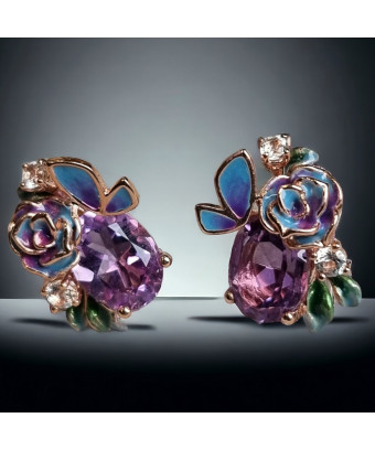 Boucles Améthyste Fleur Plaquées or