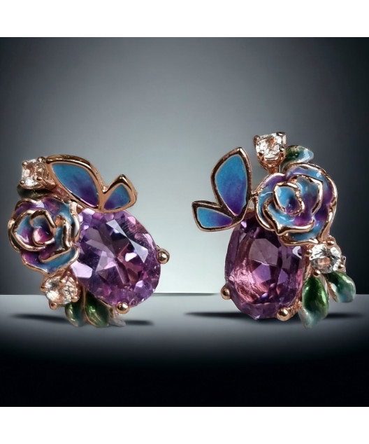 Boucles Améthyste Fleur Plaquées or