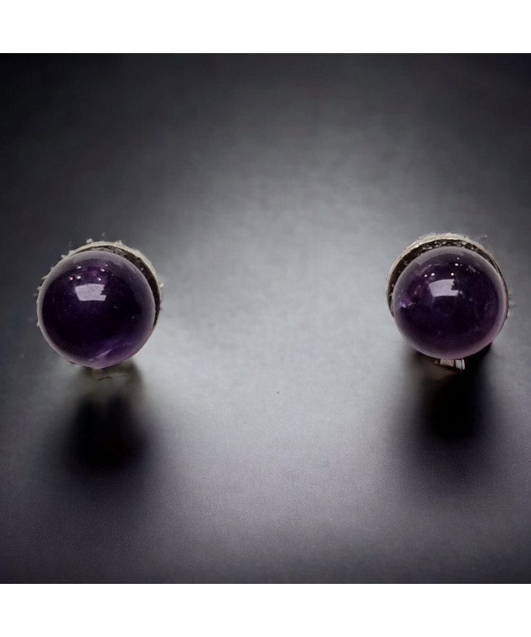 Boucles Améthyste boutons sertis Argent 925