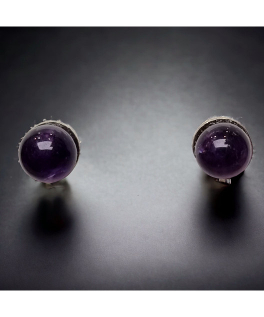 Boucles Améthyste boutons sertis Argent 925
