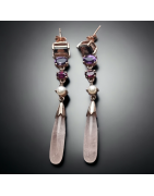 Boucles Quartz rose & fumé Améthyste et Grenat Plaqué or rose