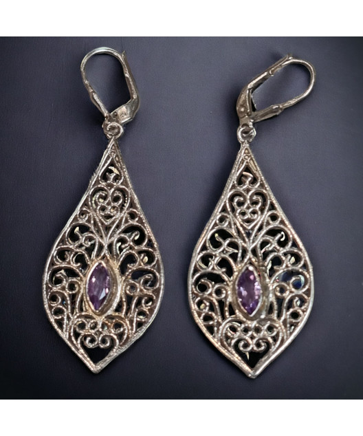 Boucles Améthyste Ethniques Argent 925