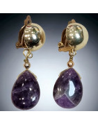 Boucles Améthyste à clips dorés