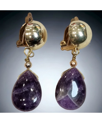Boucles Améthyste à clips dorés