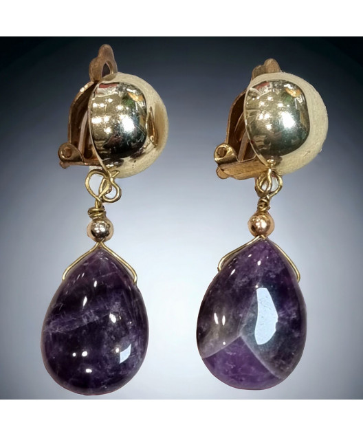 Boucles Améthyste à clips dorés