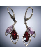 Boucles Améthyste & Grenat Pendants Argent 925