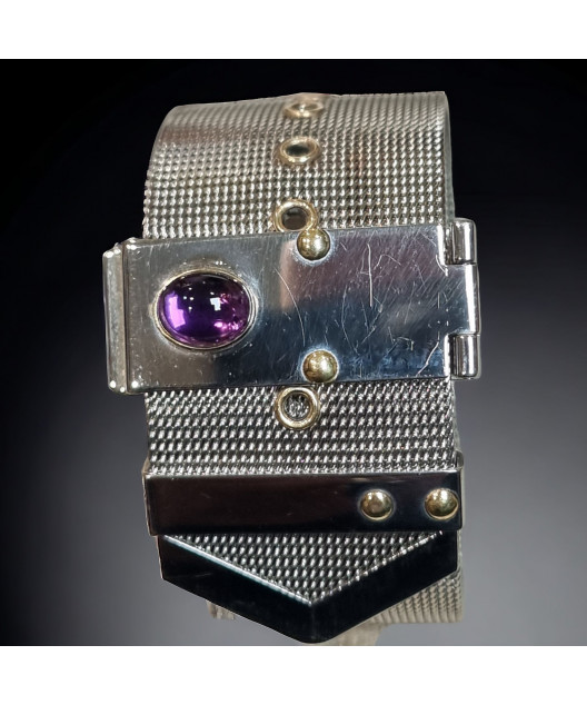 Bracelet Améthyste Acier & clous Or 18 carats