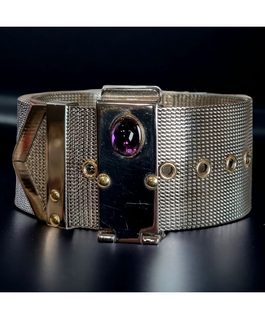 Bracelet Améthyste Acier & clous Or 18 carats
