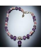Bracelet cheville Améthyste Pierre de lune & Rhodochrosite