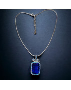 Pendentif Saphir de synthèse & Zirconium sur chaîne