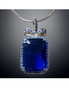 Pendentif Saphir de synthèse & Zirconium sur chaîne