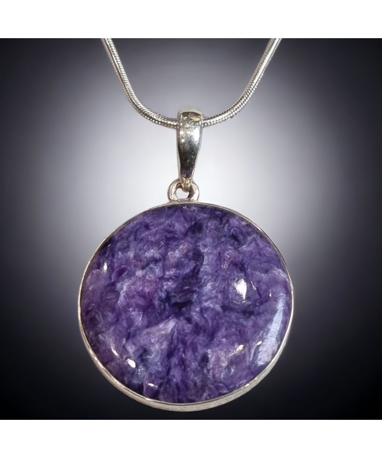 Pendentif Charoïte rond avec chaîne Argent 925
