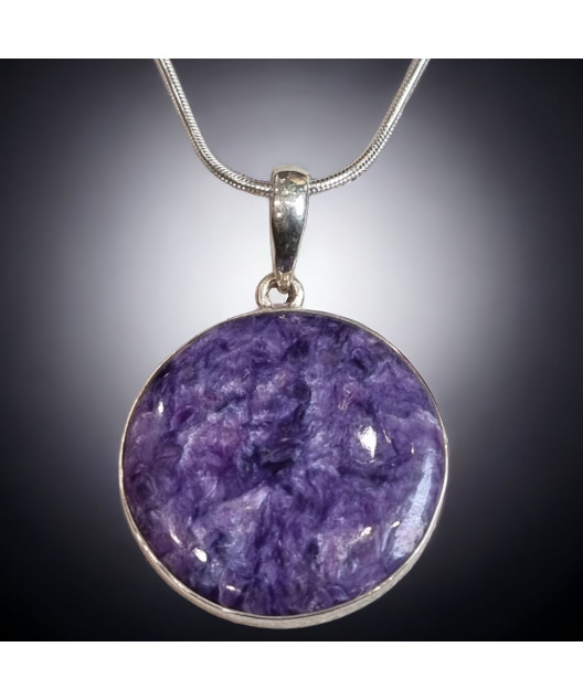Pendentif Charoïte rond avec chaîne Argent 925