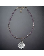 Bracelet Améthyste facettée avec Fleur de vie Argent 925