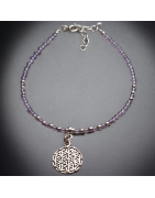Bracelet Améthyste facettée avec Fleur de vie Argent 925