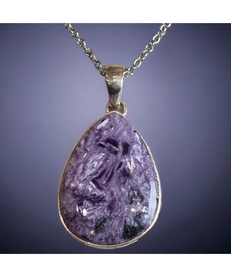 Pendentif Charoïte sur chaîne Argent 925