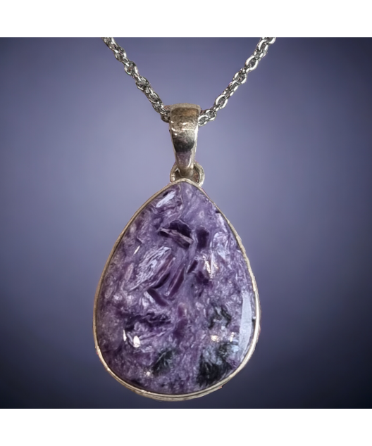 Pendentif Charoïte sur chaîne Argent 925
