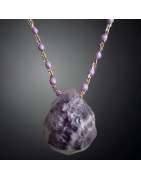 Pendentif Améthyste et Chaîne perles d'émail Plaqué or