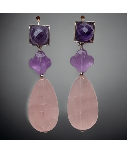 Boucles Améthyste & Quartz rose Argent 925