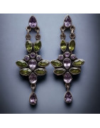 Boucles Améthyste & Péridot Fleur Argent 925