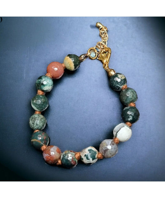 Bracelet Agate mousse & arbre facettée avec fermoir doré