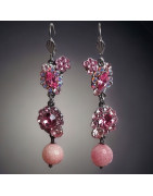 Boucles Swarovski & Aventurine rose pendants