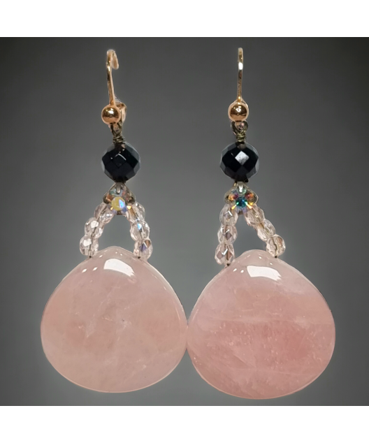 Boucles Quartz rose Onyx & Zirconium