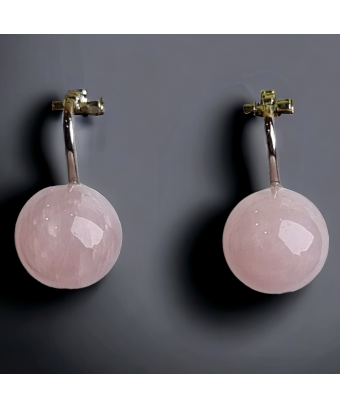 Boucles Quartz rose boules Argent 925